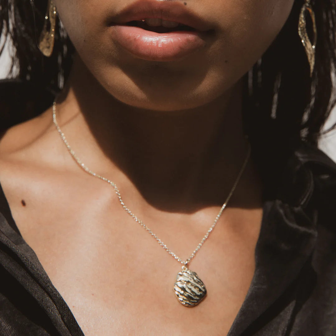 F&H STUDIOS - Oyster Shell Coin Necklace: Brass + 18k Gold Plating