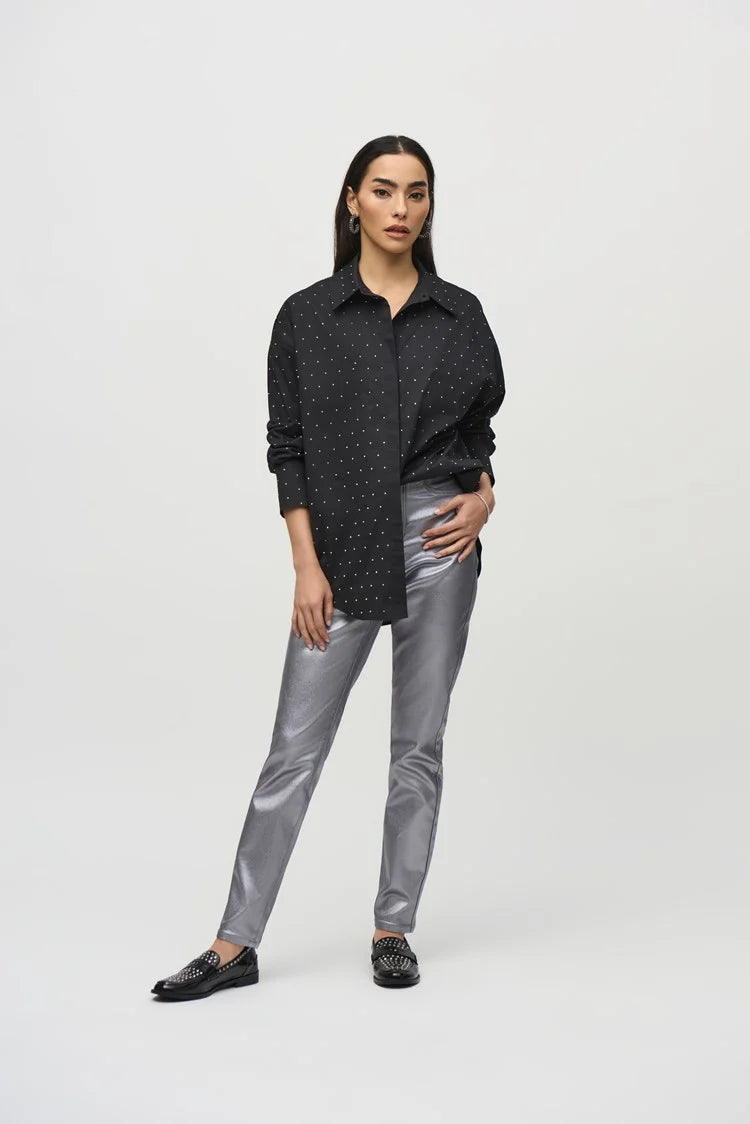 JOSEPH RIBKOFF - Stretch Cotton Blouse with Rhinestones