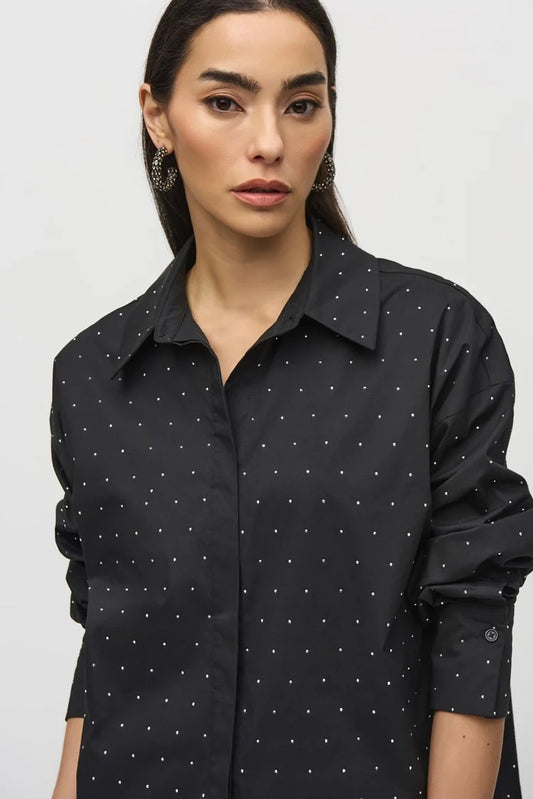 JOSEPH RIBKOFF - Stretch Cotton Blouse with Rhinestones