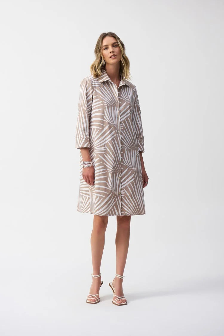 JOSEPH RIBKOFF - Stretch Poplin Tropical Print Shirt Dress