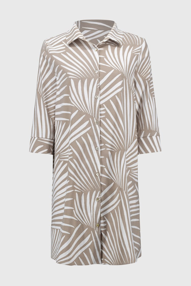 JOSEPH RIBKOFF - Stretch Poplin Tropical Print Shirt Dress