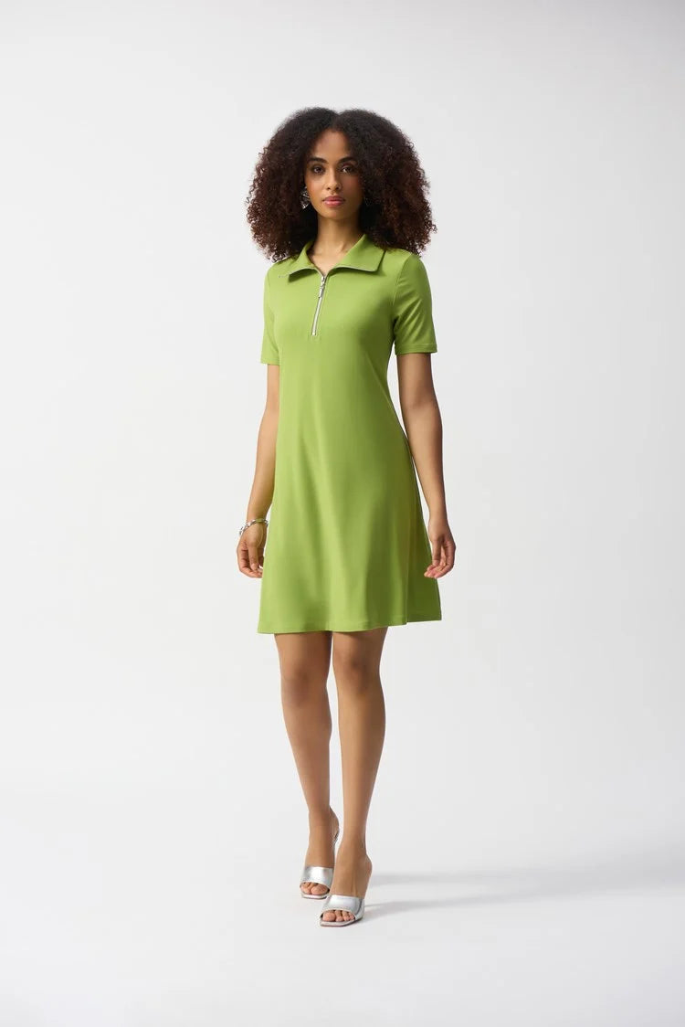 JOSEPH RIBKOFF - Silky Knit Zipped Collar Trapeze Dress