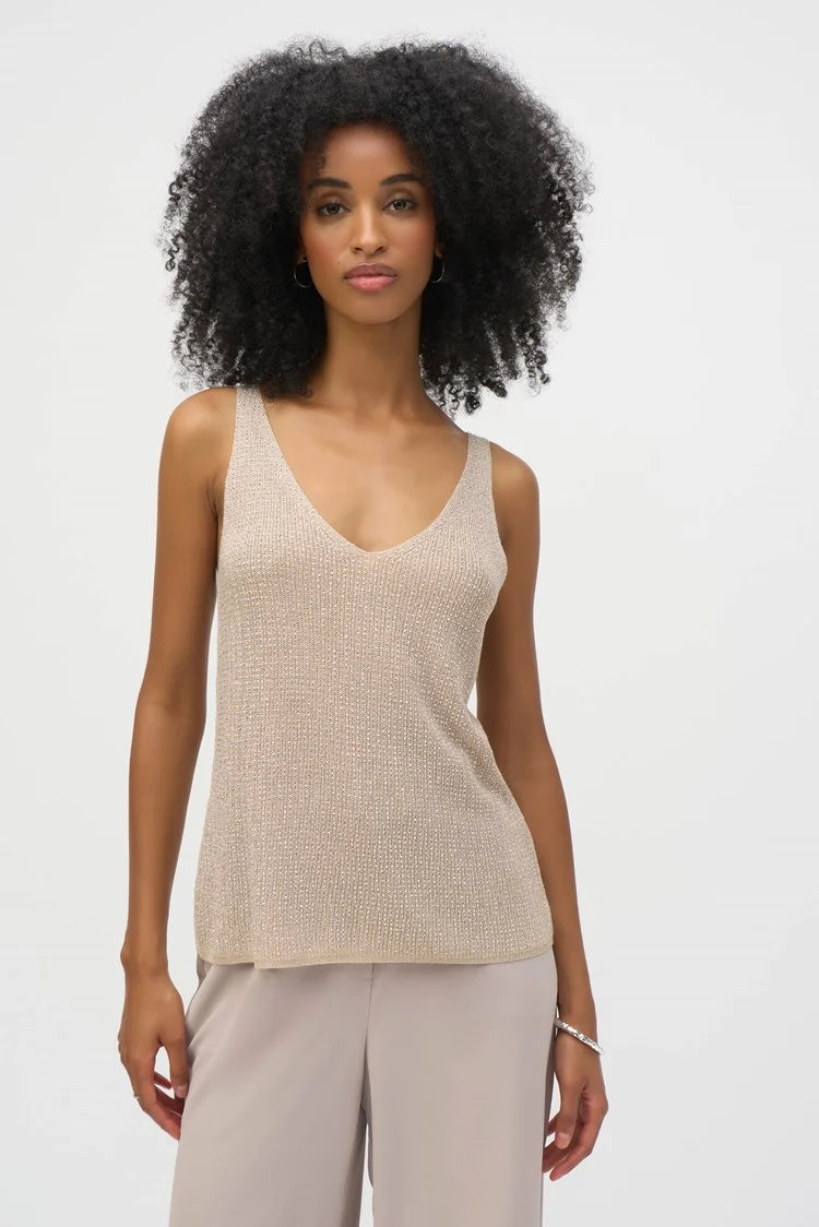 JOSEPH RIBKOFF - Metallic Knitted Camisole with Rhinestones