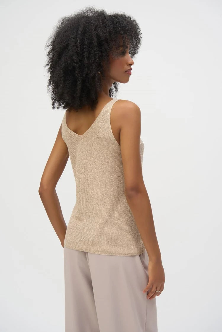 JOSEPH RIBKOFF - Metallic Knitted Camisole with Rhinestones