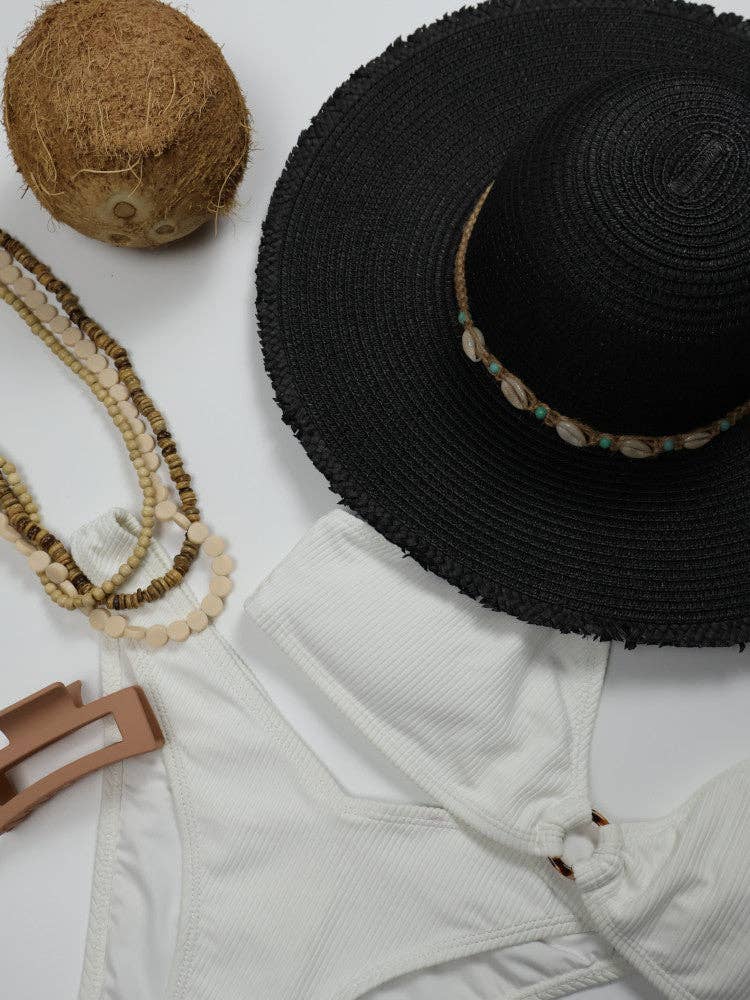 NAKOA THE LABEL - Floppy Cowrie Shell Sun Hat - Seychelles - Black