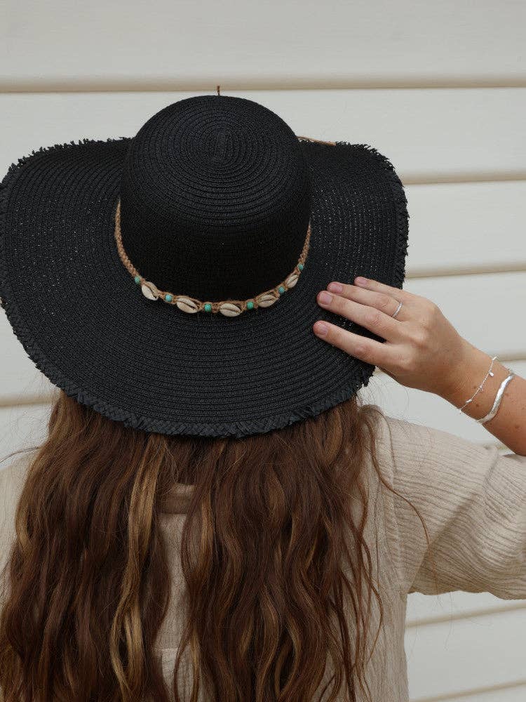 NAKOA THE LABEL - Floppy Cowrie Shell Sun Hat - Seychelles - Black