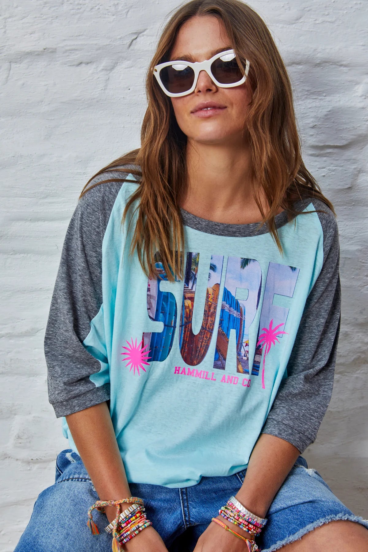 HAMMILL & CO - Surf Batwing Tee Aqua/Char