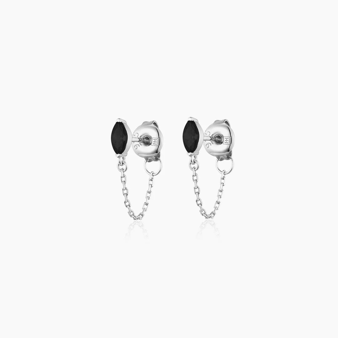 F&H STUDIOS - Marquise Chain Studs - Sterling Silver + Onyx