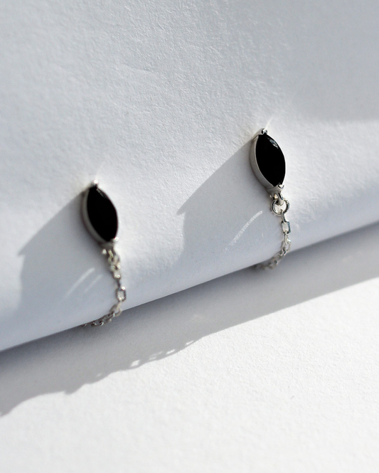 F&H STUDIOS - Marquise Chain Studs - Sterling Silver + Onyx