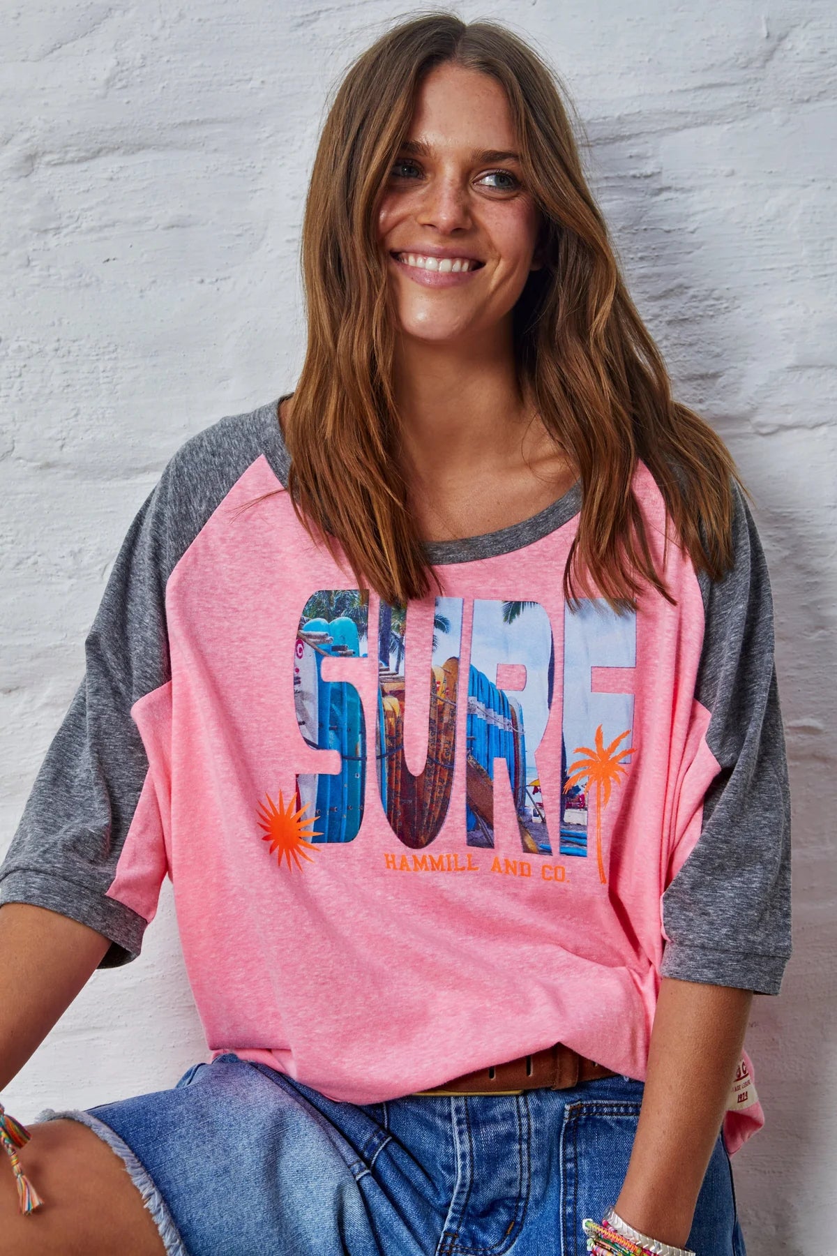 HAMMILL & Co - Surf Batwing Tee Pink/Char