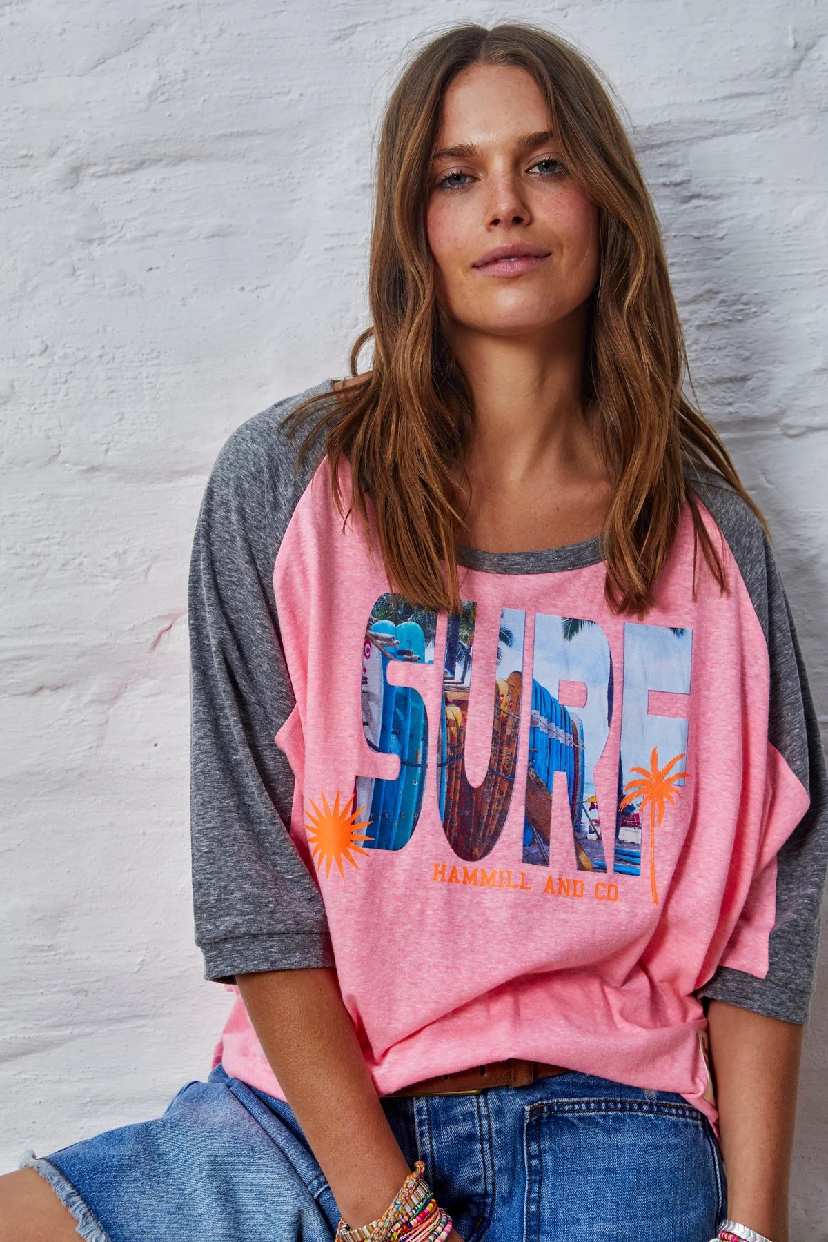 HAMMILL & Co - Surf Batwing Tee Pink/Char